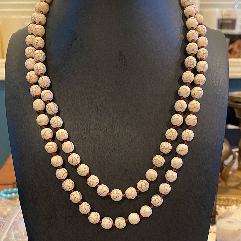 Magnesite Stone Beaded Necklace on Silk Cord.